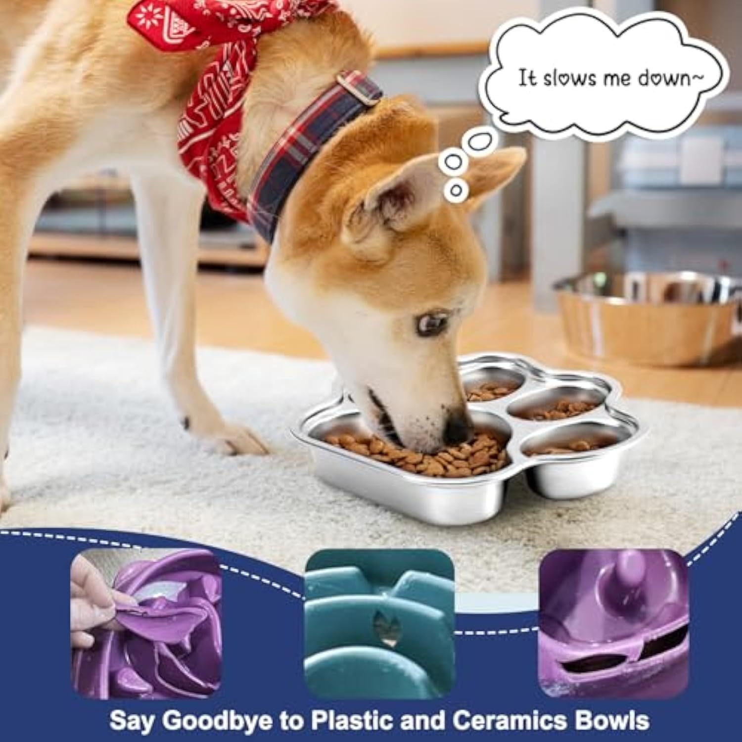 Stainless Steel Slow Feeder Dog Bowl – Non-Slip Bowl for Fast Eaters - Image 4