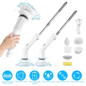 Cordless Electric Spin Scrubber with Extendable Handle – Rechargeable Bathroom & Tile Cleaning Brush
