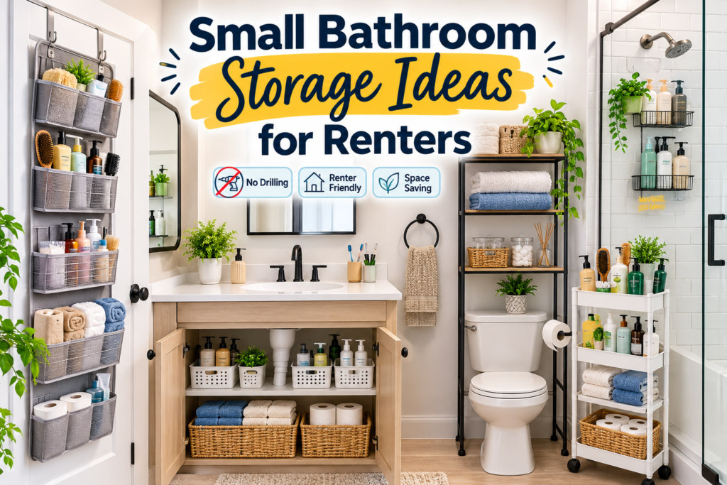 Small bathroom storage ideas for renters with no-drill organizers