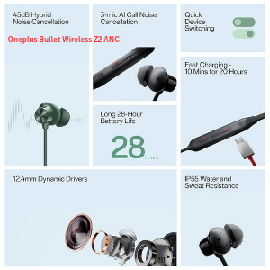 OnePlus Bullets Wireless Z2 ANC Bluetooth in Ear Earphones with Mic, 45dB Hybrid ANC, Bombastic Bass - Image 4