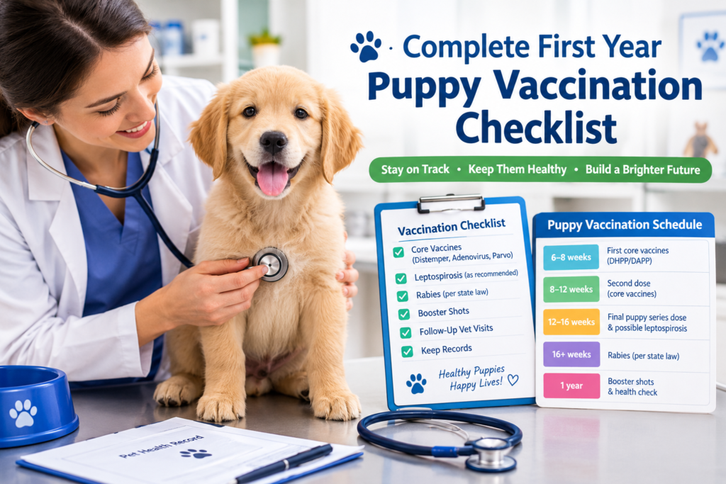 Complete first year puppy vaccination checklist and puppy vaccination schedule